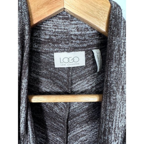 LOGO Lori Goldstein Womens Large Cardigan Sweater Long Sleeve Brown White Stretc - Picture 11 of 11